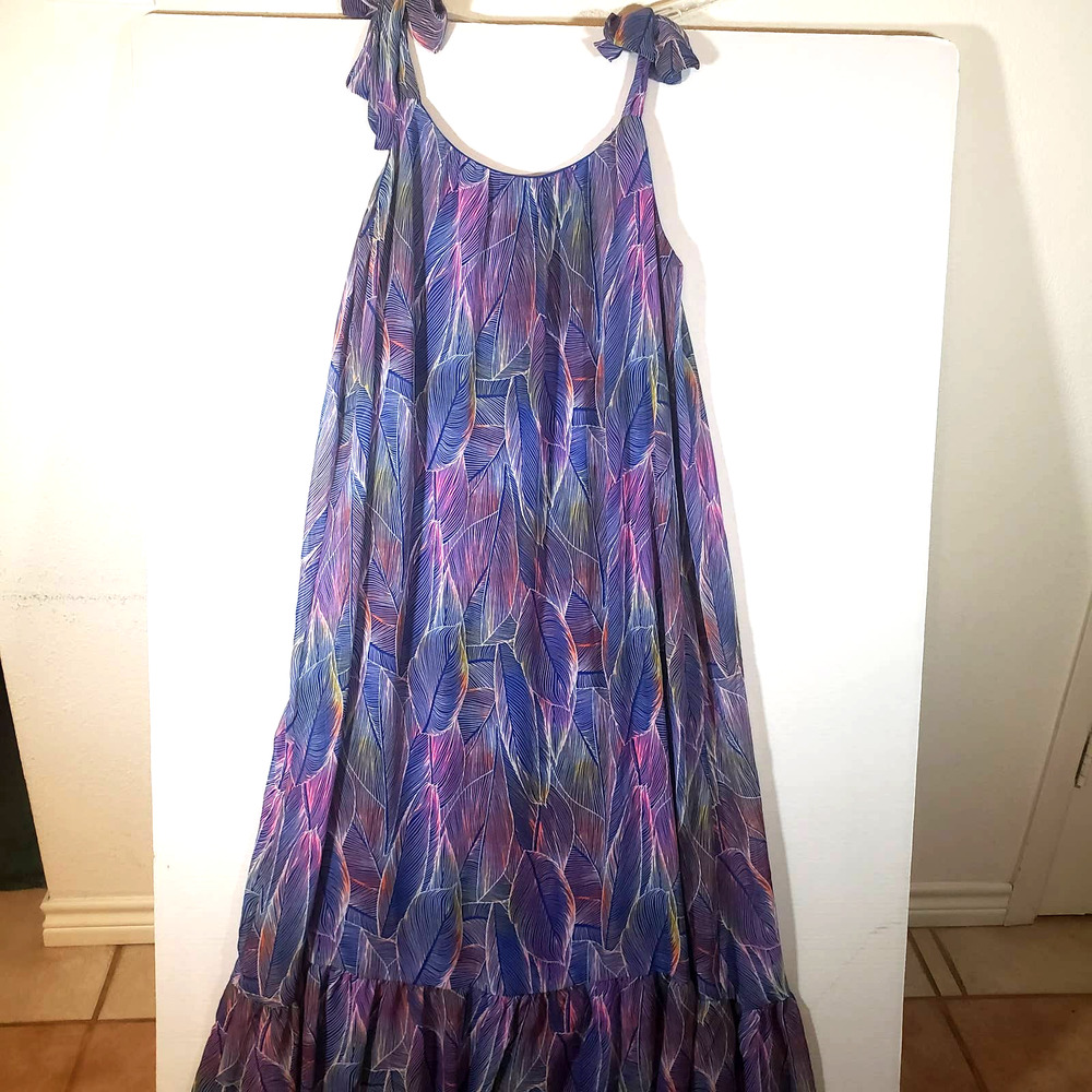 Adrienne Feather Long Maxi Dress Sz S Sheer Lined Chiffon